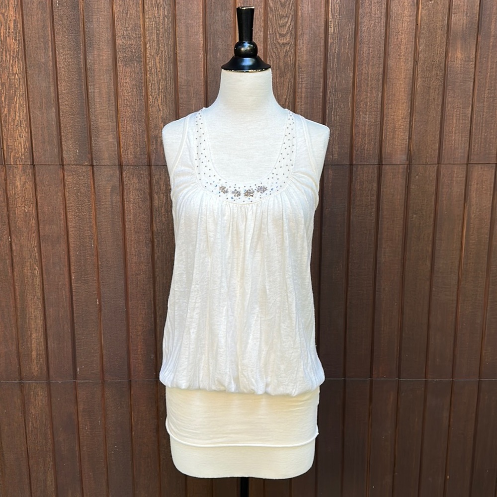 Vintage Free People sleeveless embellished tunic, cream, size M